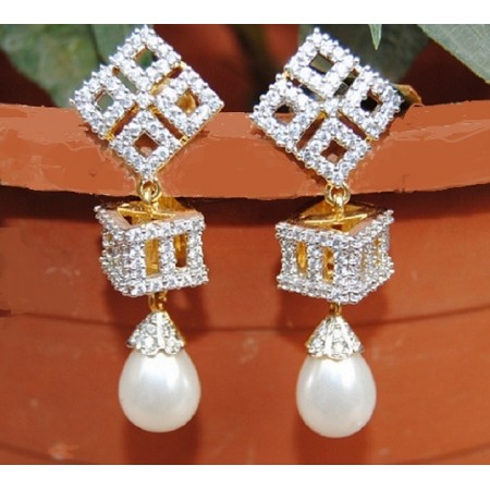 Diamond Pearl Drop Earrings